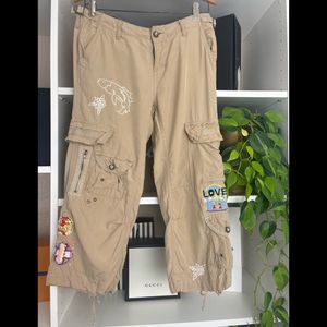 VIntage Da Nang silk tan cargo Bermuda shorts/Capri/cropped pants